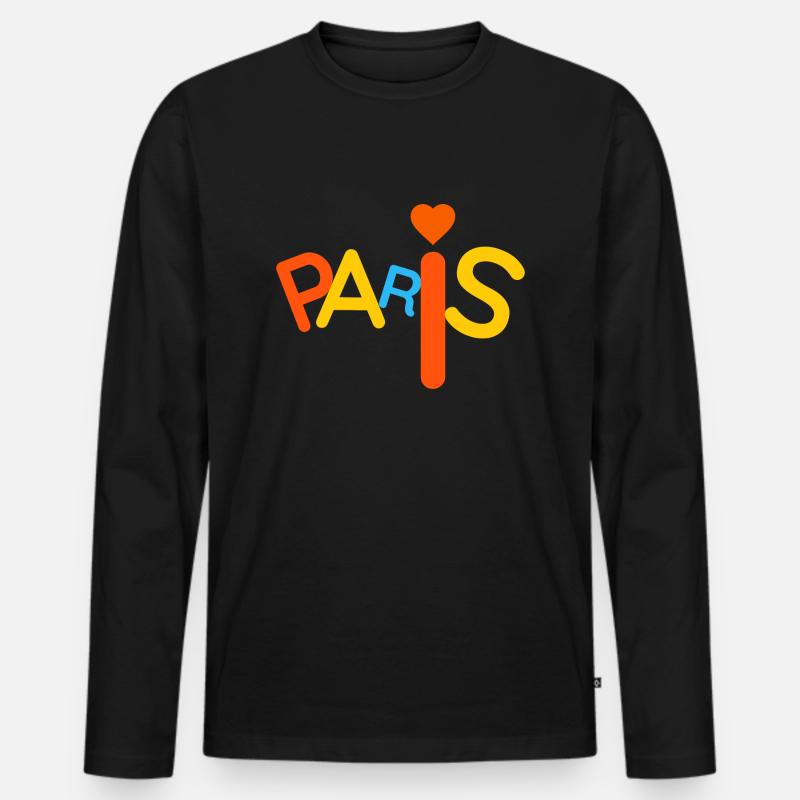 Farbenfrohes Paris - Männer Premium Bio Langarmshirt - Schwarz