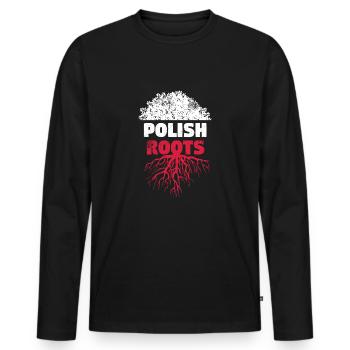Les racines de la Pologne rayées - T-shirt manches longues Premium bio Homme - noir - Devant - Nico (187cm)