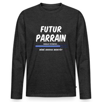 Futur parrain - T-shirt manches longues Premium bio Homme - anthracite chiné - Devant - Nico (187cm)