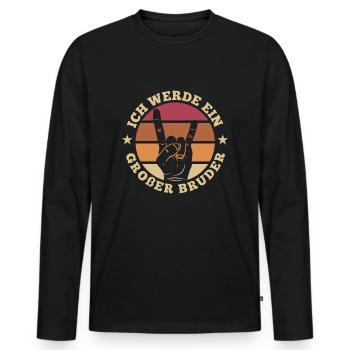 Ich werde großer Bruder Rock Handzeichen - Männer Premium Bio Langarmshirt - Schwarz - Vorne - Nico (187cm)