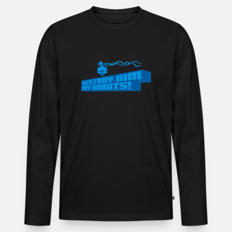Destroy him my robots! - Männer Premium Bio Langarmshirt - Schwarz
