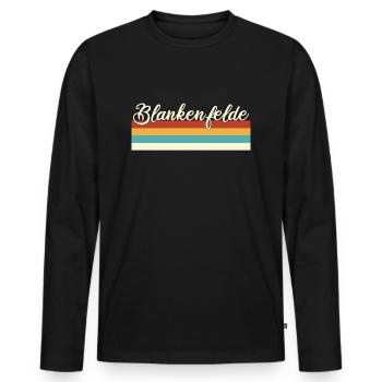 Blankenfelde - Pankow - Berlin - Retro - Vintage - Männer Premium Bio Langarmshirt - Schwarz - Vorne - Nico (187cm)