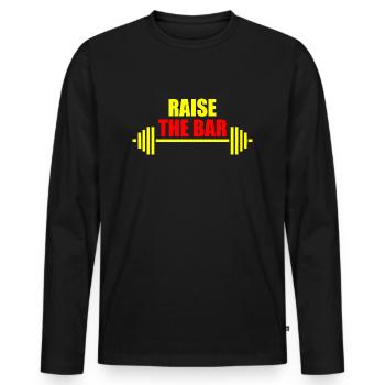 Haussez la barre jaune et rouge - T-shirt manches longues Premium bio Homme - noir - Devant - Nico (187cm)