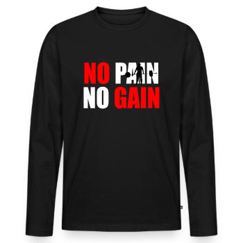 No pain no gain quote - Men's Premium Organic Long Sleeve Shirt - black - Front - Nico (187cm)
