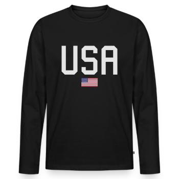 ÉQUIPE Bannière du drapeau américain des États-Unis en cours d’écriture - T-shirt manches longues Premium bio Homme - noir - Devant - Nico (187cm)