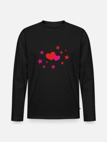 Herzen und Sterne - Männer Premium Bio Langarmshirt - Schwarz