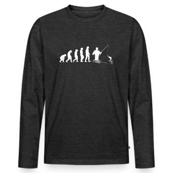 Pêche Évolution de l’homme - T-shirt manches longues Premium bio Homme - anthracite chiné - Devant - Nico (187cm)