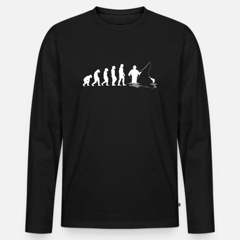 Angeln Evolution des Menschen - Männer Premium Bio Langarmshirt - Schwarz