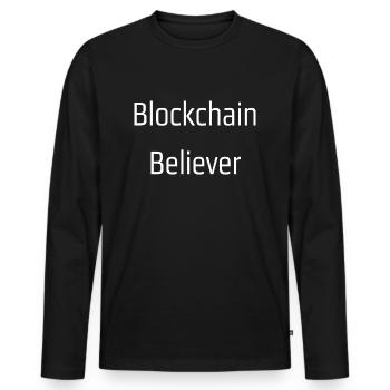 Blockchain believer - Men's Premium Organic Long Sleeve Shirt - black - Front - Nico (187cm)