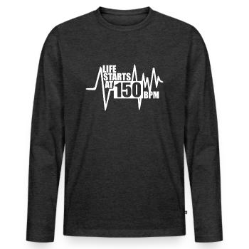 Life starts at 150 BPM - Men's Premium Organic Long Sleeve Shirt - heather anthracite - Front - Nico (187cm)