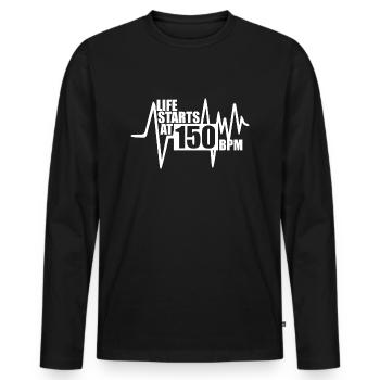 La vie commence à 150 BPM - T-shirt manches longues Premium bio Homme - noir - Devant - Nico (187cm)