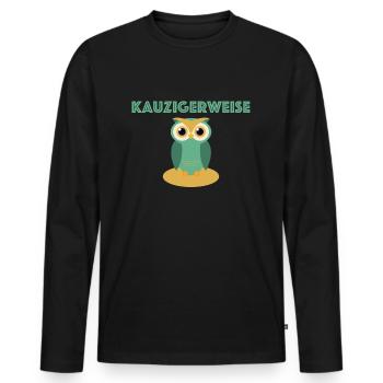 Kauzigerweise | Eule, Kauz, lustige Sprüche - Männer Premium Bio Langarmshirt - Schwarz - Vorne - Nico (187cm)
