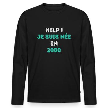 Jahrgang 2000 - Sonderedition - Schlichtes Design - Männer Premium Bio Langarmshirt - Schwarz - Vorne - Nico (187cm)