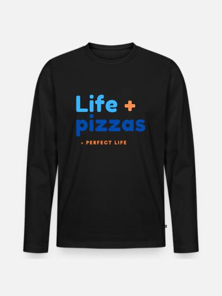 Leben + Pizza = perfektes Leben - Männer Premium Bio Langarmshirt - Schwarz