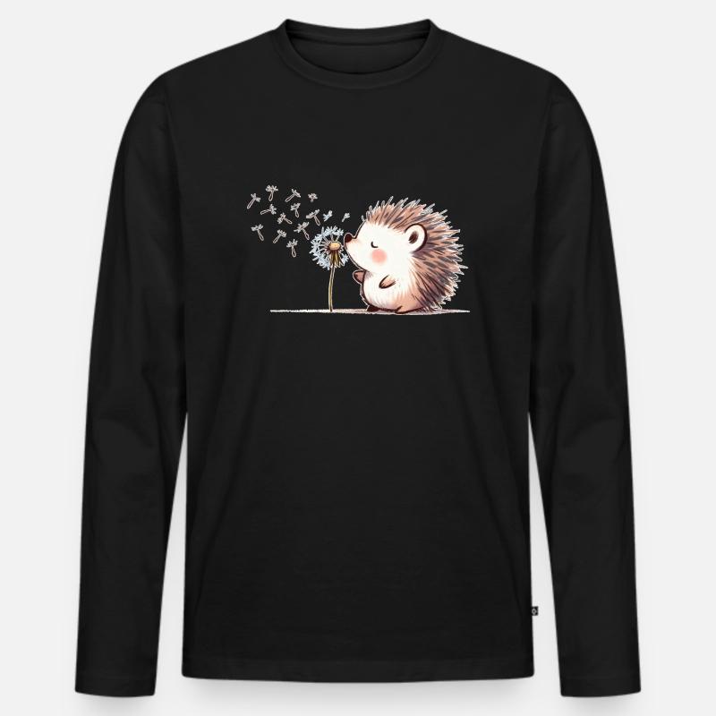 Igel mit Pusteblume - Männer Premium Bio Langarmshirt - Schwarz