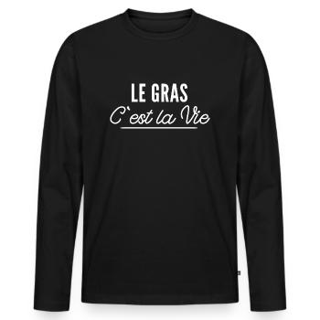 le gras c est la vie - T-shirt manches longues Premium bio Homme - noir - Devant - Nico (187cm)