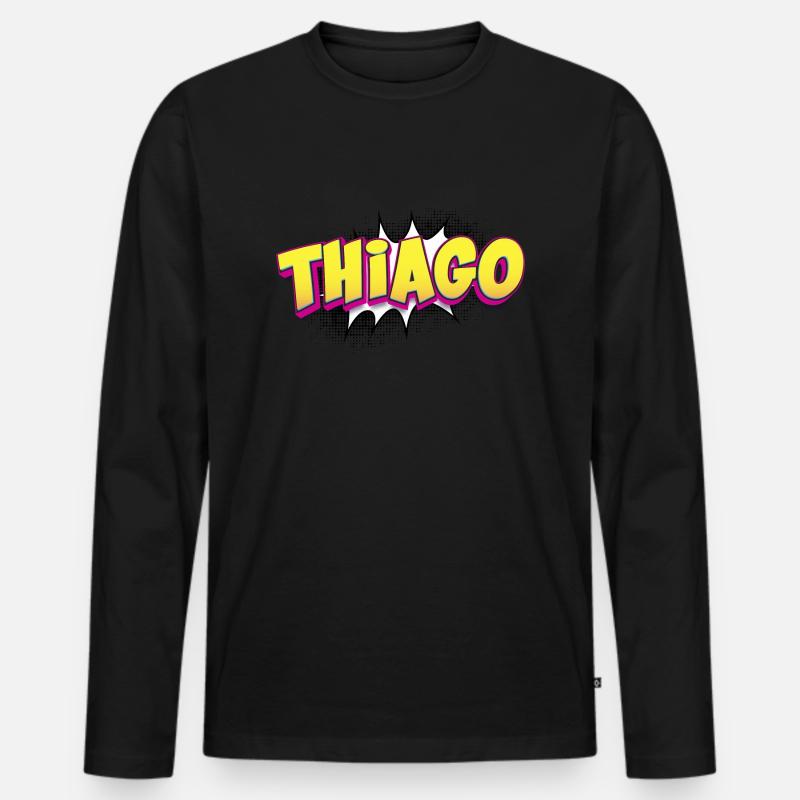 Thiago benutzerdefinierter Name Comic-Buch-Stil Pop-Art, - Männer Premium Bio Langarmshirt - Schwarz