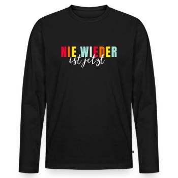 Nie wieder ist jetzt - Statement gegen Hass - Männer Premium Bio Langarmshirt - Schwarz - Vorne - Nico (187cm)