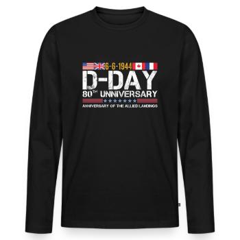 80e anniversaire du débarquement allié Normandie - T-shirt manches longues Premium bio Homme - noir - Devant - Nico (187cm)