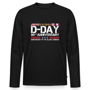 Jour J 2024 80e anniversaire du débarquement allié - T-shirt manches longues Premium bio Homme - noir - Devant - Nico (187cm)