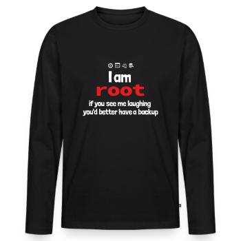 root backup - laughing - Männer Premium Bio Langarmshirt - Schwarz - Vorne - Nico (187cm)