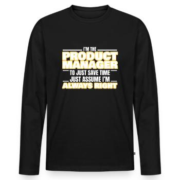 Awesome Product manager - T-shirt manches longues Premium bio Homme - noir - Devant - Nico (187cm)