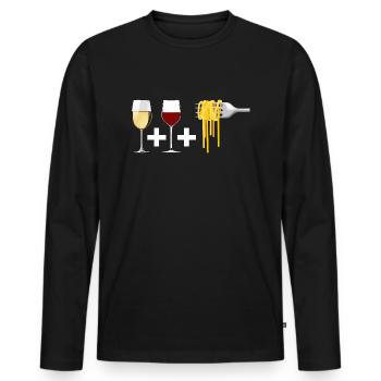 Vin rouge et Vin blanc et Pâtes - T-shirt manches longues Premium bio Homme - noir - Devant - Nico (187cm)