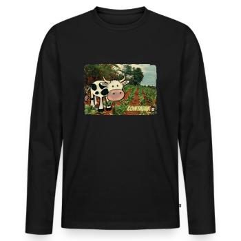 Cowtabak vs Kautabak - kauende Kuh auf einem Feld. - Männer Premium Bio Langarmshirt - Schwarz - Vorne - Nico (187cm)