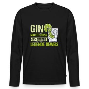 Gin Ich bin der lebende Beweis Gin macht schön - Männer Premium Bio Langarmshirt - Schwarz - Vorne - Nico (187cm)