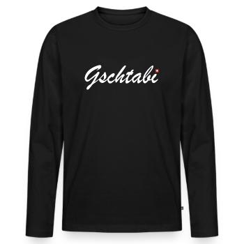 Gschtabi | Schweiz, Schweizerdeutsch, ungelenkig - Männer Premium Bio Langarmshirt - Schwarz - Vorne - Nico (187cm)