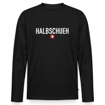 Halbschueh | Schweiz, Sprichwort, Ski fahren - Männer Premium Bio Langarmshirt - Schwarz - Vorne - Nico (187cm)