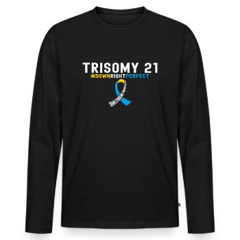 Down Syndrome Awareness Ribbon - DownRightPerfect - Men's Premium Organic Long Sleeve Shirt - black - Front - Nico (187cm)