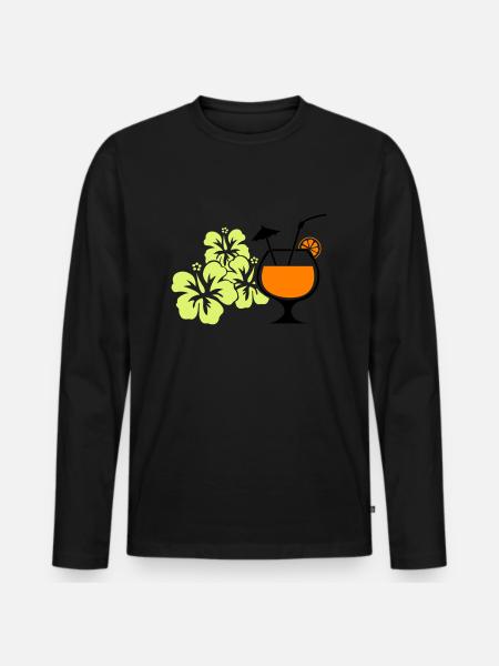 Hawaiian Hibiscus Cocktail - Men's Premium Organic Long Sleeve Shirt - black