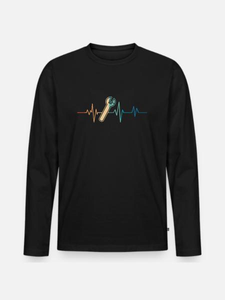 Retro Heartbeat Adjustable Wrench - Men's Premium Organic Long Sleeve Shirt - black