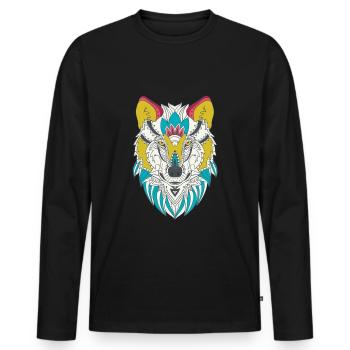 Wolf Kopf Bunt - Männer Premium Bio Langarmshirt - Schwarz - Vorne - Nico (187cm)