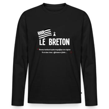Le breton - T-shirt manches longues Premium bio Homme - noir - Devant - Nico (187cm)