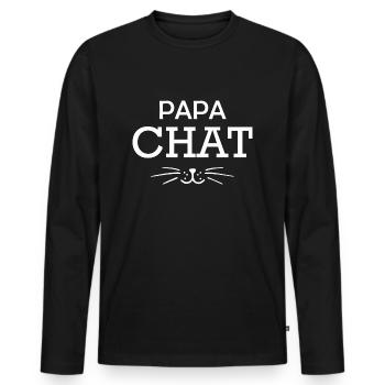 papa chat - T-shirt manches longues Premium bio Homme - noir - Devant - Nico (187cm)