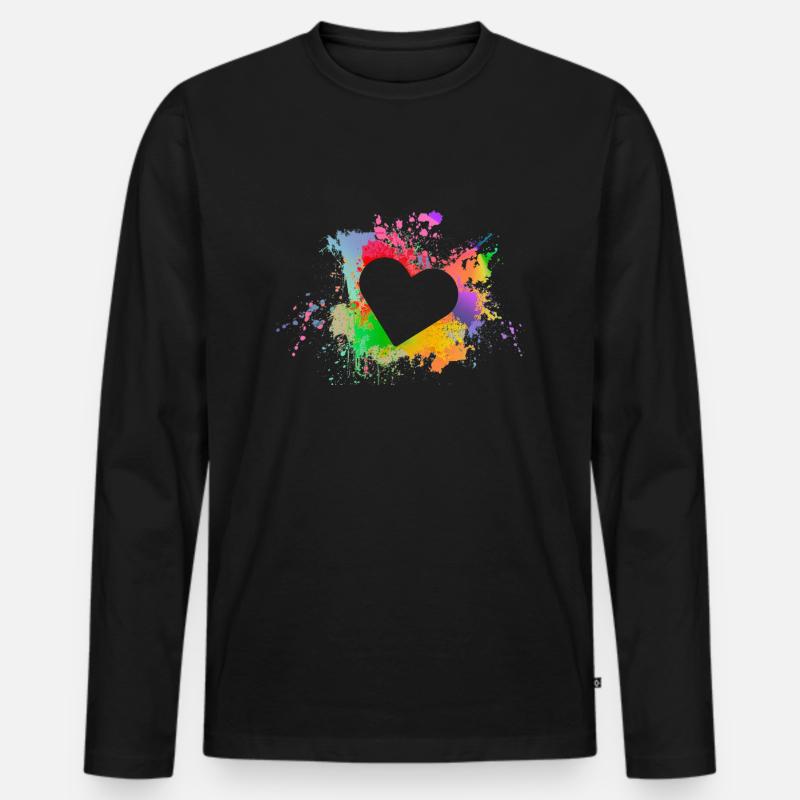 Herz - Männer Premium Bio Langarmshirt - Schwarz