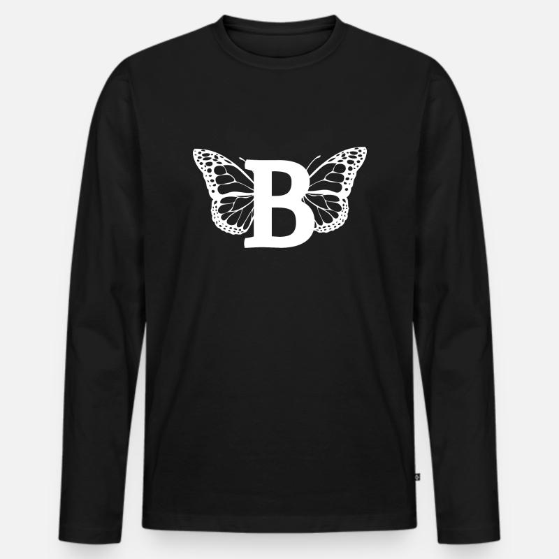Buchstabe B Schmetterling - Männer Premium Bio Langarmshirt - Schwarz