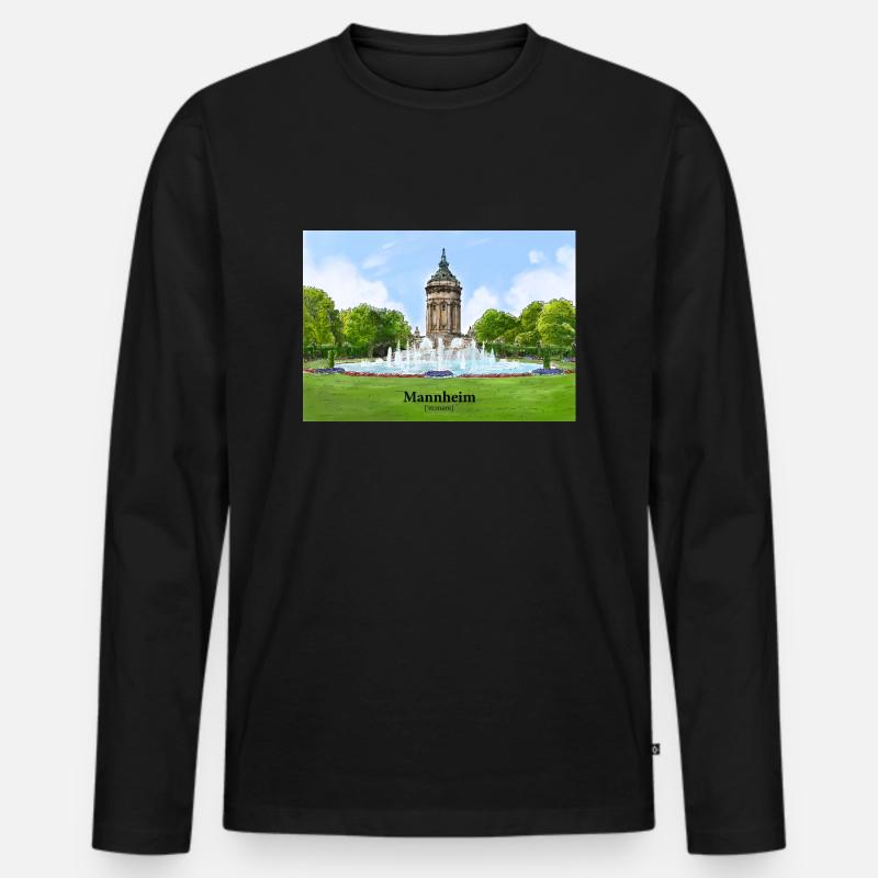 Wasserturm Mannheim Aquarell - Männer Premium Bio Langarmshirt - Schwarz