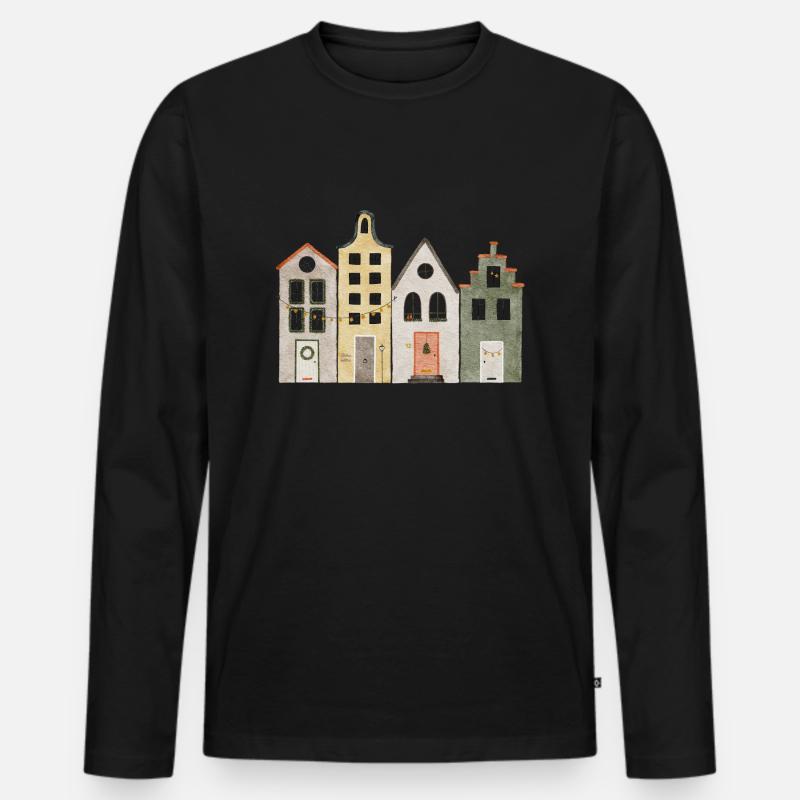 Weihnachtshäuser - Männer Premium Bio Langarmshirt - Schwarz