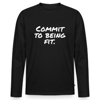 Commit to being fit - Men's Premium Organic Long Sleeve Shirt - black - Front - Nico (187cm)