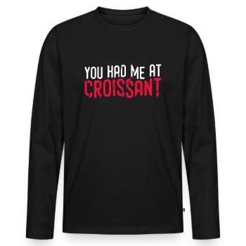 Funny Croissant Design - Win with Humor - Men's Premium Organic Long Sleeve Shirt - black - Front - Nico (187cm)