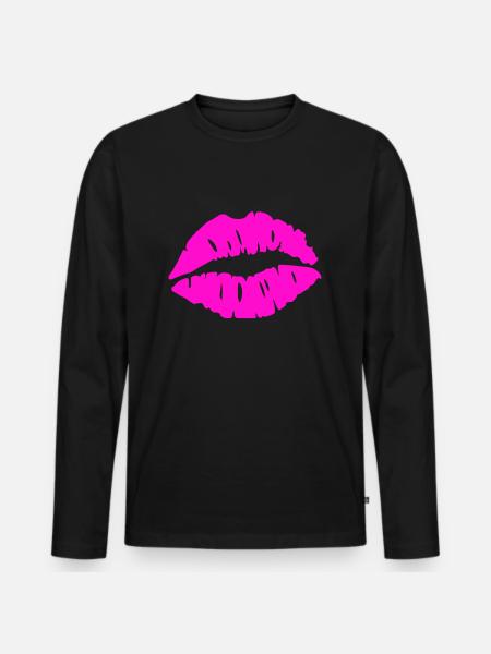 kuss lippen - Männer Premium Bio Langarmshirt - Schwarz