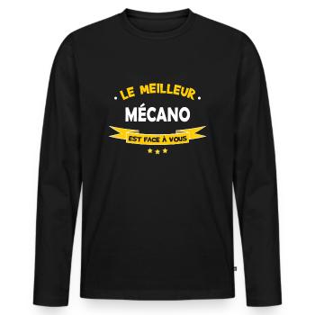 meilleur mécano cadeau humour mécanicien - T-shirt manches longues Premium bio Homme - noir - Devant - Nico (187cm)