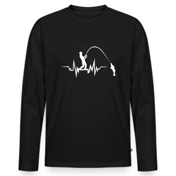 Fishing Heartbeat - Männer Premium Bio Langarmshirt - Schwarz - Vorne - Nico (187cm)