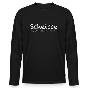 Scheisse baut sich nicht von alleine, Sarkasmus - Männer Premium Bio Langarmshirt - Schwarz - Vorne - Nico (187cm)