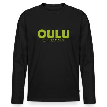 Oulu - Finlande - Coordonnées - Longitude Latitude - T-shirt manches longues Premium bio Homme - noir - Devant - Nico (187cm)