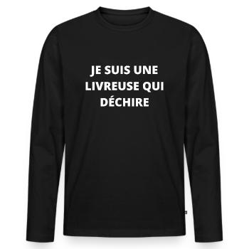 Je suis une livreuse qui déchire - T-shirt manches longues Premium bio Homme - noir - Devant - Nico (187cm)