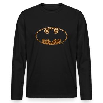 Batman Bat Signal Logo Léopard - T-shirt manches longues Premium bio Homme - noir - Devant - Nico (187cm)